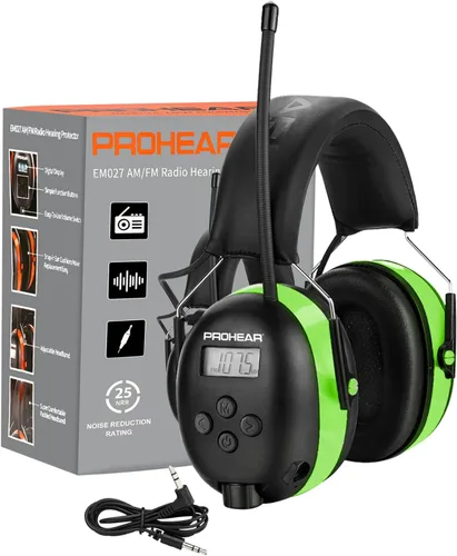 Vista 10 de PROHEAR 033 2.0 Auriculares Bluetooth de Protección Auditiva con Radio AM/FM - Orejeras de Reducción de Ruido 31 SNR, Batería Recargable de 50