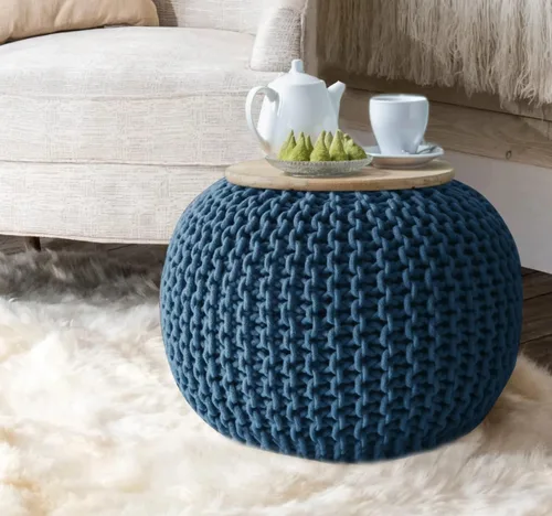 Vista 27 de FRELISH DECOR - Puf redondo otomano tejido a mano, 100% algodón, puf de punto, silla de suelo para sala de estar, reposapiés de dormitorio para sofá