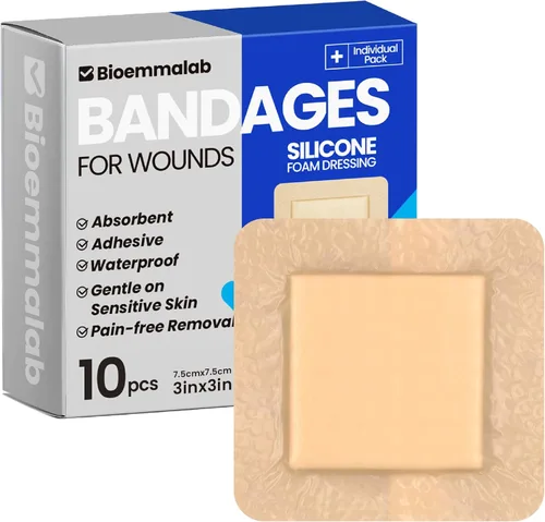 Vista 15 de Vendajes grandes impermeables de 2 x 2 pulgadas de espuma de silicona para cuidado de heridas de piel sensible, almohadilla cohesiva adhesiva