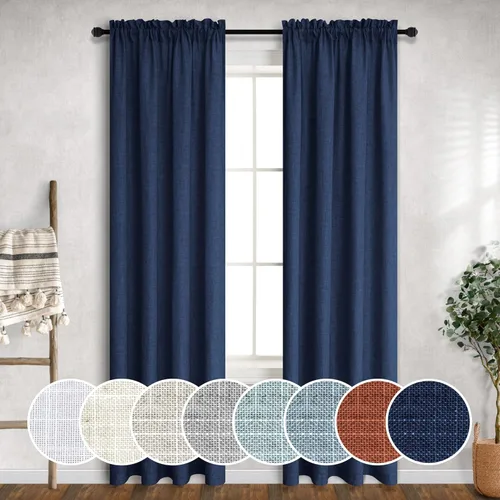 Vista 92 de Mrs.Naturall Cortinas azul marino de 90 pulgadas de largo para sala de estar, juego de 2 paneles con bolsillo para barra, cortinas reductoras