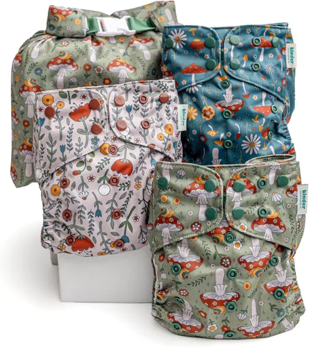 Vista 23 de Big Adventure Kinder - Juego de 5 pañales de tela reutilizables para bebé, estilo de bolsillo, jersey atlético que absorbe la humedad, insertos