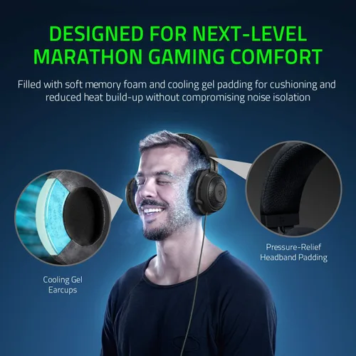 Vista 5 de Razer Kraken Tournament Edition THX 7.1 Auriculares para juegos con sonido envolvente: micrófono retráctil con cancelación de ruido - USB DAC - Para