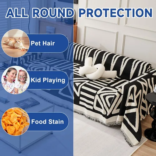 Vista 4 de VClife - Funda para sofá de 2 plazas o modular, de felpilla, antideslizante, bohemia, apta para perros, lavable, protectora, con borlas, para sala