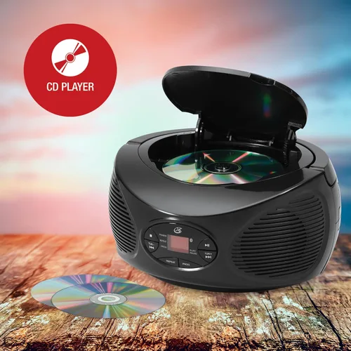 Vista 5 de GPX Radio FM Bluetooth portátil Boombox y reproductor de CD, negro (BCB119B)