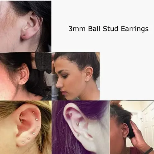 Vista 7 de Pendientes de Tuerca Pequeña de Bola para Mujer, Pendientes Delicados de 2mm 3mm 4mm para Cartílago, Hélice, Segundo Lobule, Piercing de Acero