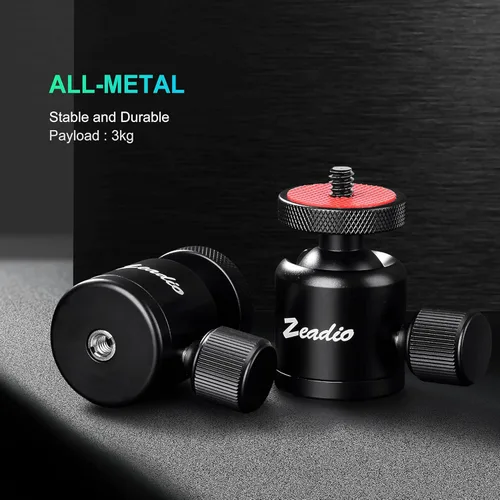 Vista 5 de Zeadio Mini cabeza de bola, con montaje de tornillo de 1/4" y 3/8" para cámaras, DSLR, monopie, deslizador