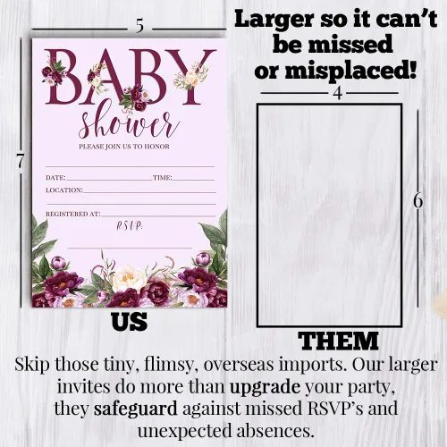 Vista 8 de AmandaCreation - Invitaciones florales para baby shower, 20 tarjetas de relleno de 5 x 7 pulgadas con veinte sobres blancos