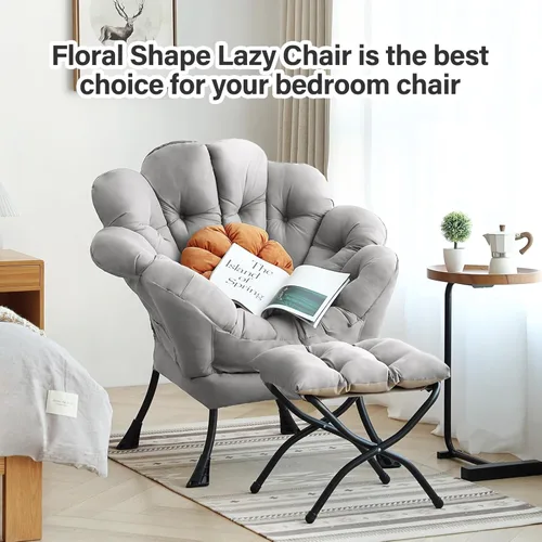 Vista 346 de Silla Lazy con otomana, silla moderna con reposapiés plegable, silla de acento de salón, cómoda silla de lectura para dormitorio, estudio, sala