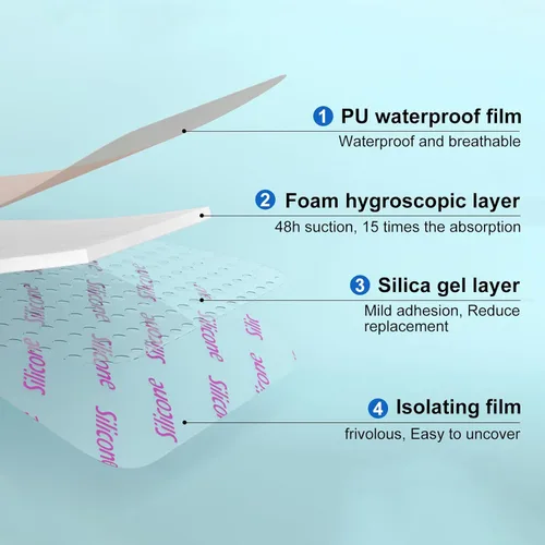 Vista 3 de Aderezo de espuma de silicona de 3 x 3 pulgadas, borde suave, vendaje súper absorbente para heridas, parches para úlceras de cama, vendajes