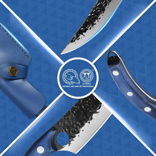 Vista 2 de XYJ FULL TANG Cuchillo de deshuesado de acero inoxidable de 10 pulgadas, cuchillos de pesca para chef, funda de cuero, cuchillos de cocina al aire