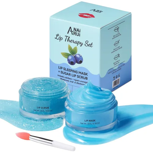 ANAI RUI Juego de terapia de labios, exfoliante labial y máscara labial, kit de cuidado de labios hidratante durante la noche, exfoliante labial