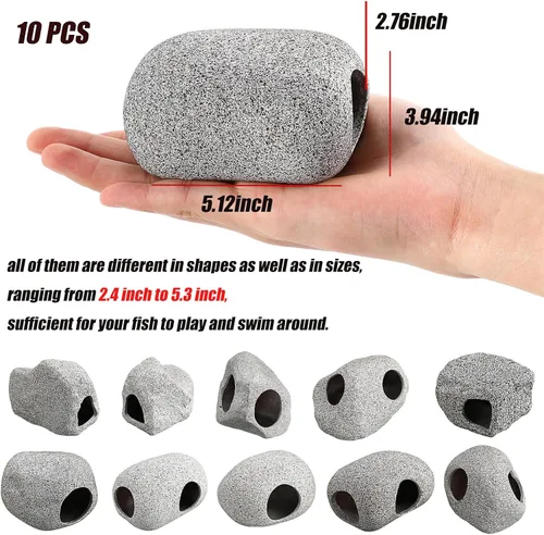 Vista 2 de Lyrow 10 piezas de acuario escondido de roca apilable cueva de roca decoraciones para peceras acuáticas para reproducir, jugar y descansar, refugios