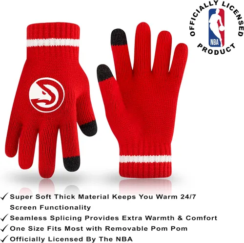 Vista 3 de Ultra Game NBA - Gorro de invierno súper suave para niños y niñas, con guantes de pantalla táctil extra cálidos