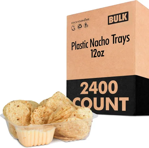 Vista 14 de Bandejas de nachos de plástico de 12 oz (paquete de 500) Bandeja desechable pequeña para nachos y salsa de queso, suministros para puestos de venta