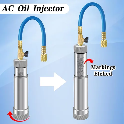 Vista 6 de Inyector de tinte de CA con válvula de cierre, inyector de aceite de CA para R1234yf R134a R410a, inyector de tinte 1234yf con función de prevención
