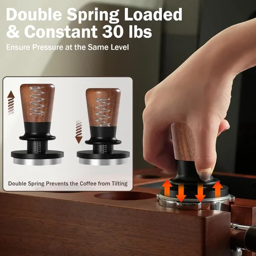 Vista 3 de PUSEE Tamper para Espresso Calibrado de 53.3mm, Tamper con doble resorte de 30lbs, Tamper de madera de nogal para café, herramienta espresso