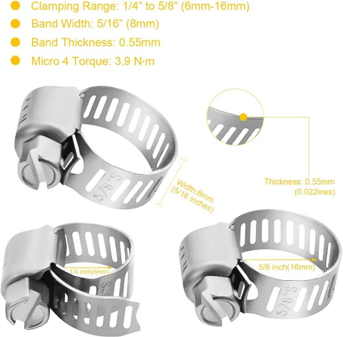 Vista 3 de WINL Abrazaderas de manguera de acero inoxidable de 1/2 pulgadas - 24 unidades de abrazaderas de manguera de transmisión de engranajes helicoidales