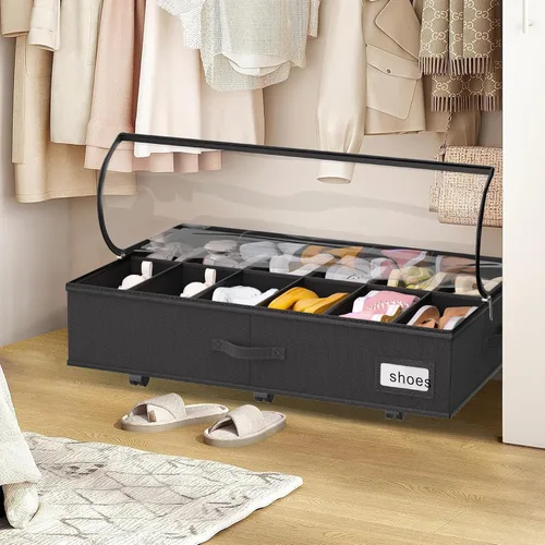 Vista 8 de homyfort Under Bed Shoe Storage with Wheels, Fits 24 Pairs, Rolling Shoe Organizer with Bottom Support & Clear Lids, Sturdy Under Bed Storage Box