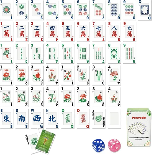 Juego de cartas mahjong oficiales de Mahjong 2026, 166 piezas, juego de mahjong americano de impresión grande con 2 dados portátil, tarjetas de
