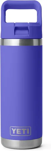 Vista 46 de YETI Rambler Botella de 18 onzas, aislada al vacío, de acero inoxidable con tapa de popote a juego de colores, rojo rescate