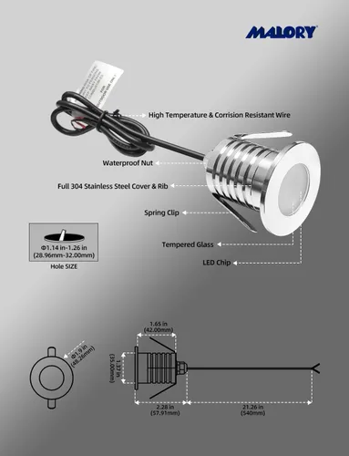 Vista 5 de MALORY Luces de piscina enterradas de 3 W, luz LED de natación subacuática de acero inoxidable completo IP68, fuente impermeable, accesorios