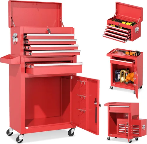 Vista 12 de INTERGREAT Baúl rodante para herramientas de 8 cajones, baúl para herramientas ensamblado con ruedas, caja de herramientas superior desmontable