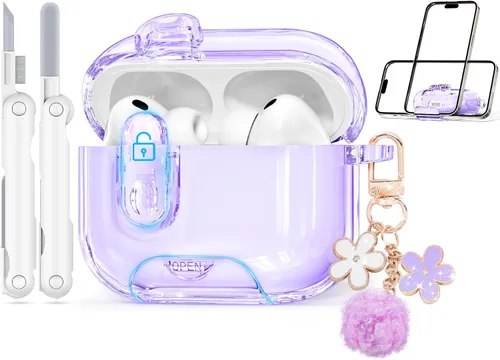 Vista 20 de con bloqueo de seguridad para estuche de AirPods 4 de Apple 2024, estuches transparentes con soporte para teléfono y kit de limpieza, funda de TPU