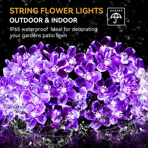 Vista 2 de ITICdecor - Tira de luces solares para exteriores con flores, impermeables, 50 luces LED, decoraciones de luces de hadas para árbol de Navidad