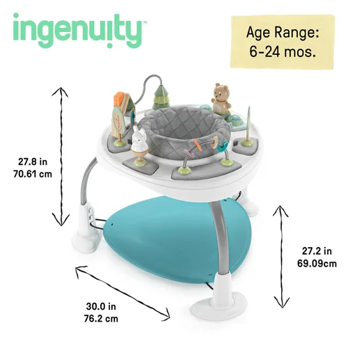 Vista 3 de Ingenuity Spring & Sprout 2-en-1 Centro de Actividad para Bebés, Saltador y Mesa con Juguetes Infantiles - Edades 6 Meses +, First Forest