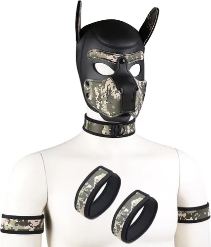 Vista 10 de Máscara de neopreno para perro, máscara de cara completa para cachorros, capucha extraíble para Halloween