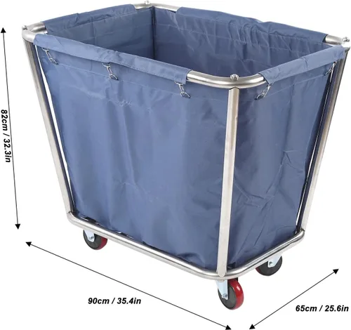 Vista 4 de Carrito de lavandería comercial, cesta industrial con ruedas para ropa sucia, carrito de camiones con cesta de acero inoxidable resistente