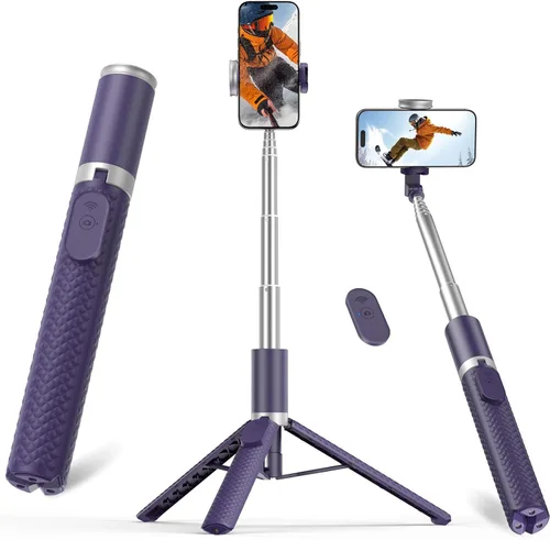 Vista 9 de Vimose Trípode para teléfono y selfie stick con control remoto, portátil, ligero para grabación de video y vlog, trípode extensible para viajes Negro