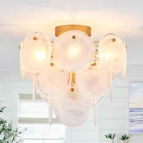Vista 11 de Moderna lámpara de techo de cristal de montaje empotrado, acabado cromado, luces de pasillo vintage, lámpara única de 4 luces para dormitorio