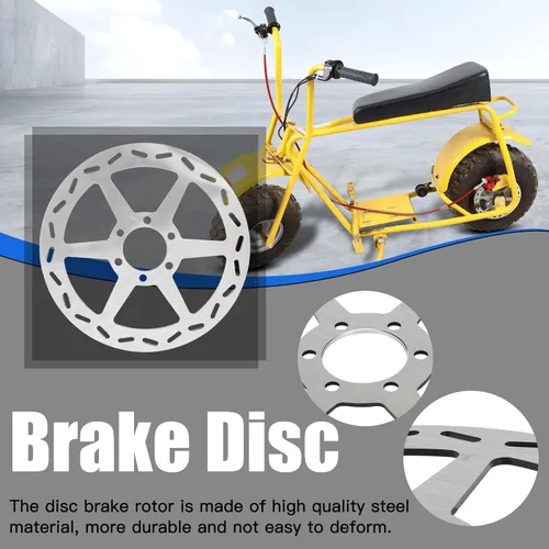 Vista 3 de YOXUFA Rotor de freno de disco de mini bicicleta de 180mm con pastillas de repuesto para Baja Doodle Bug DB30 CT100U CC100X motor 97cc 98cc 100cc