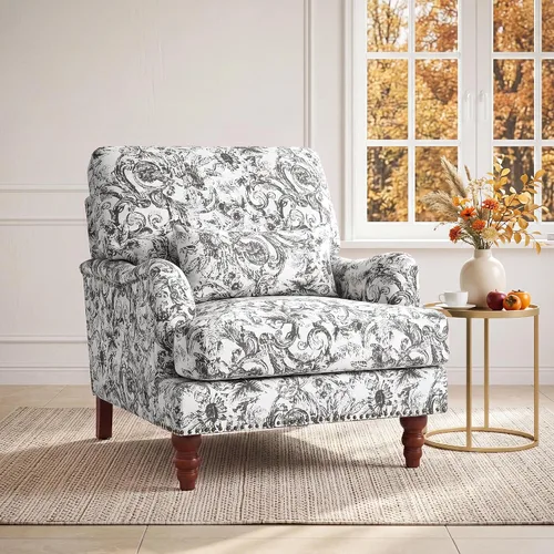 Vista 16 de Mid-Century - Silla decorativa moderna con almohada lumbar, color gris Chenille Gris Claro
