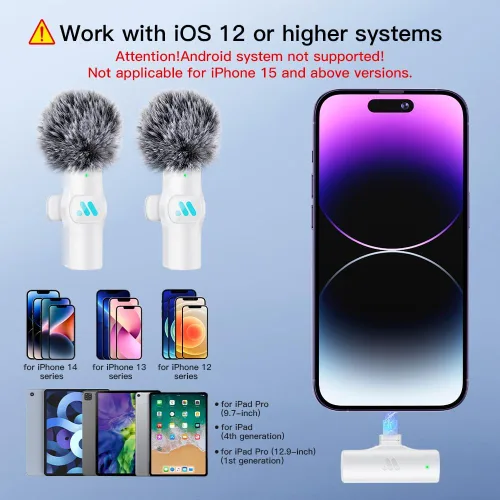 Vista 4 de Leettus 2pcs Micrófono Inalámbrico Lavalier para iPhone iPad Grabación de Video, Mini Micrófono para Transmisión en Vivo de Juegos, Entrevistas