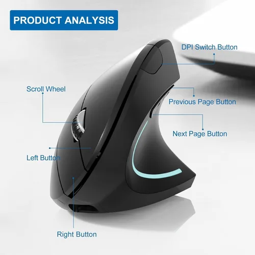 Vista 4 de Ratón Bluetooth tipo c y USB 2.4G, inalámbrico, inalámbrico, ergonómico, recargable, 800/1200/1600 DPI, botones para laptop, escritorio, PC