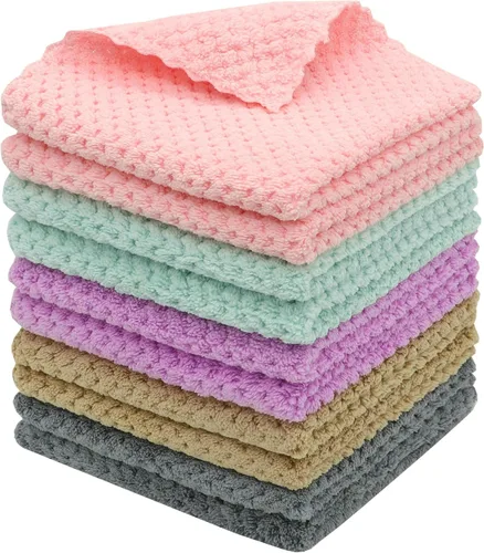 Vista 9 de Paño de Limpieza de Microfibra Sin Pelusas, Paquete de 10 Paños de Secado Rápido para Limpieza, Paños de Cocina Súper Absorbentes para Lavar Platos