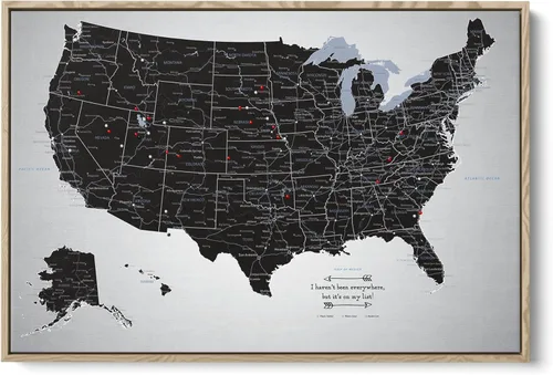 Vista 32 de Personalized Canvas Rolled Poster United States Map Wall Art – Large 24" x 36" Black Ice USA Map Poster – Push Pin Travel Decor for Home or Office