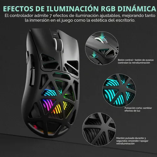 Vista 8 de Aula SC620 - Ratón inalámbrico para juegos, Tri-Mode 2.4GHz/USB-C/BT5.3 mouse de computadora con 12000 DPI, mouse macro gamer programable con llave