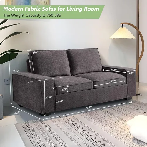 Vista 14 de LEISLAND Sofás modernos de 88.58 pulgadas para sala de estar, sofás y sofás de felpilla con reposabrazos cuadrados, cojín extraíble de respaldo bajo