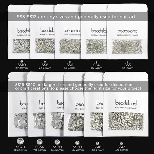 Vista 6 de Beadsland 2880 diamantes de imitación de cristal con parte trasera plana, gemas redondas para decoración de uñas y pegamento para manualidades, luz