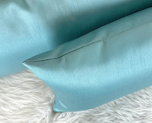 Vista 4 de Aiking Home - Funda de almohada decorativa rectangular de seda sintética de 12 x 18 pulgadas, cierre de cremallera, color aguamarina (juego de 2)