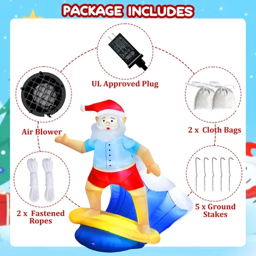 Vista 4 de Inflables de Navidad de 6 pies para decoración al aire libre, Papá Noel inflable con luces LED, decoraciones de patio inflables de Navidad