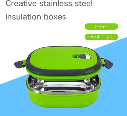 Vista 4 de Qiilu 1 X Contenedor de comida de acero inoxidable aislado de acero inoxidable Almacenamiento de alimentos Cena Caja de almuerzo 1 capa verde