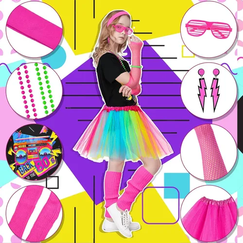 Disfraz de 14 piezas para niños de los años 80 5T-14, conjunto de accesorios para fiesta de Halloween, disfraces elegantes, cosplay, tema de los