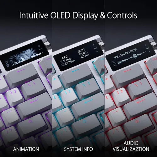 Vista 2 de ASUS Teclado mecánico inalámbrico ROG Azoth para juegos, 75% TKL, conectividad trimodo, interruptores lineales ROG NX Snow prelubricados Blanco