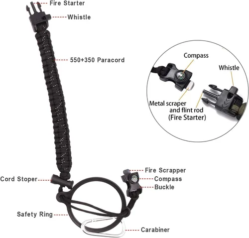 Vista 5 de Wongeto Mango de paracaídas, correa de supervivencia con anillo de seguridad y mosquetón, compatible con botellas de agua de boca ancha Hydro Flask