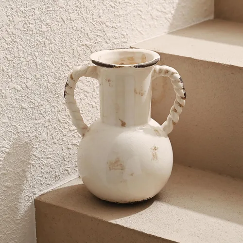 Vista 3 de VICTOR & TERESA Jarrones blancos decorativos para decoración del hogar, jarrón rústico de cerámica de 8 pulgadas para flores, jarrones de granja