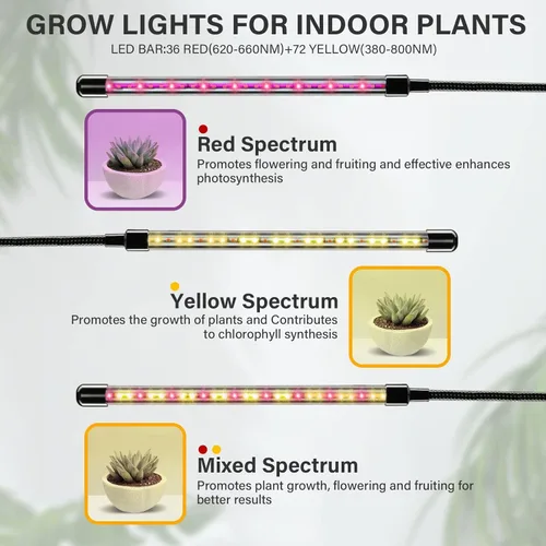 Vista 3 de iPower Luces de cultivo para plantas de interior, espectro rojo amarillo de 4 cabezas, 3 modos de luz y 10 niveles regulables con control remoto